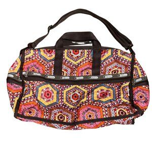 LeSportsac Large Weekender Travel Duffle Bag Honeycomb Hexagon Pattern